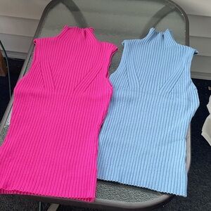 Sleeveless Ribbed Knit Dress - Pink and Blue